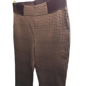 DG2 Diane Gilman Pull On LT Womens Brown Checked Pants w/Pockets Stretchy